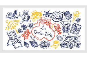 La Dolce Vita Set line art chalk and