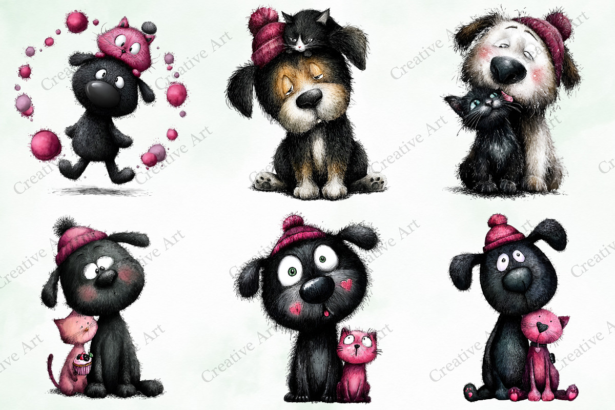 Whimsical Valentine Black Dog & Cat, an Illustration by Creative Art (Photo 6 of 9)