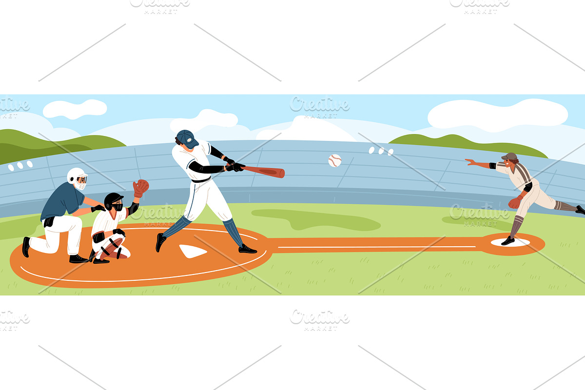 Game of baseball. One player throws, a Sport Illustration by Vectorbuum