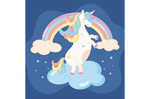 Cute Unicorn In Cloud Scene