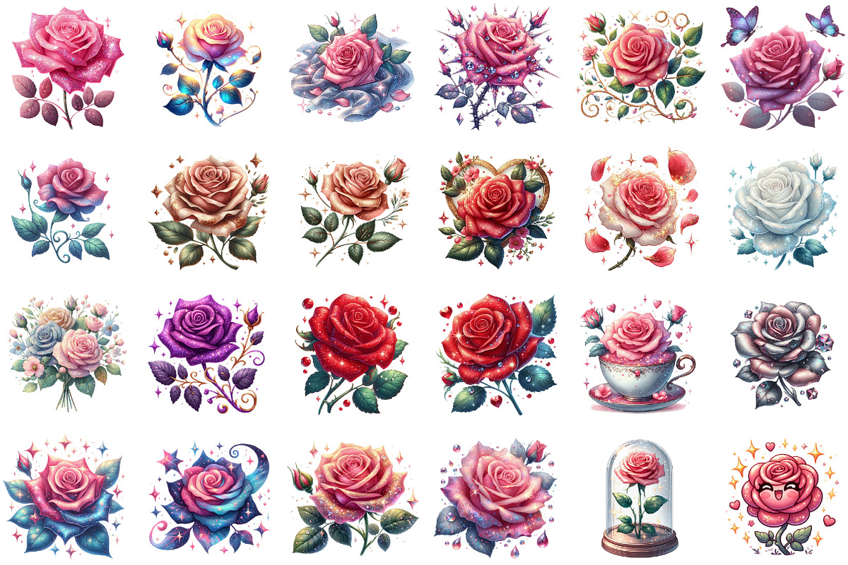 Glitter Roses Clipart - Flowers Clip, an Illustration by Sublimation Artist (Photo 2 of 6)