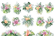 FLAMINGO & FLOWERS  tropical set, a Decorative Illustration by LenArt (Thumbnail 6 of 18)