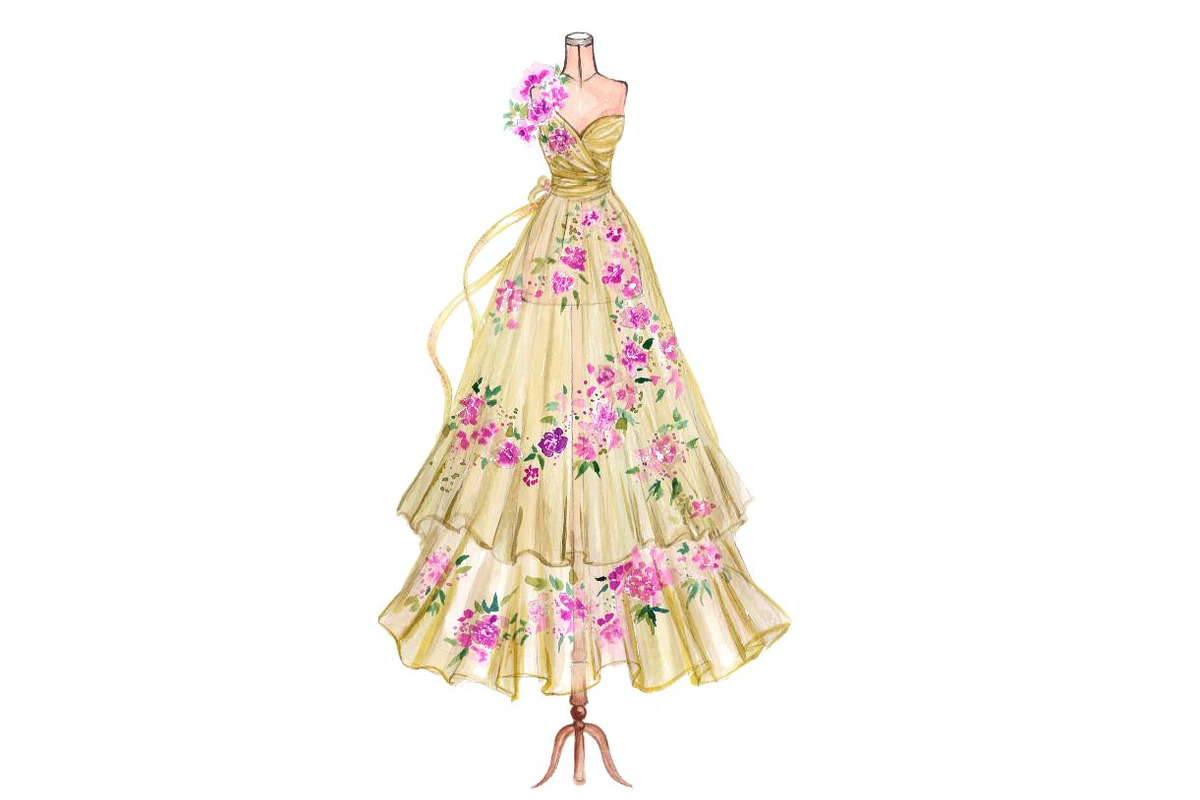 Flower yellow gown dress on form, a Decorative Illustration by tranyenhanu (Photo 1 of 3)
