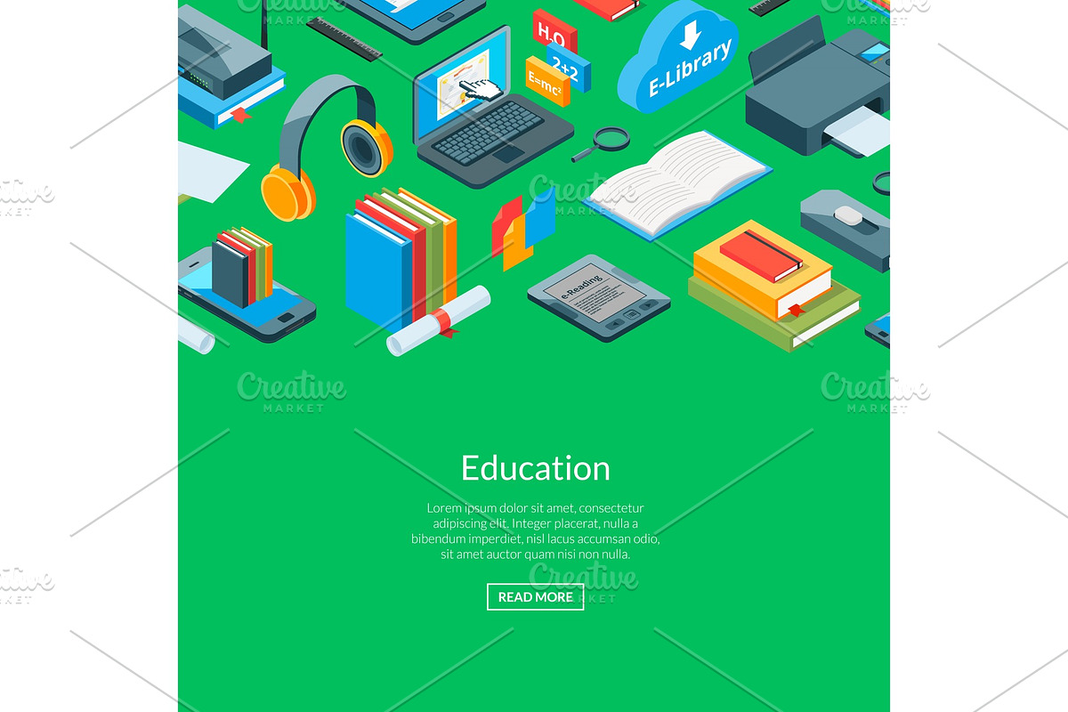 Vector isometric online education, a Background Graphic by Onyx ...