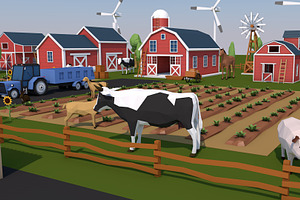 Low Poly Farm House And Animals Pack