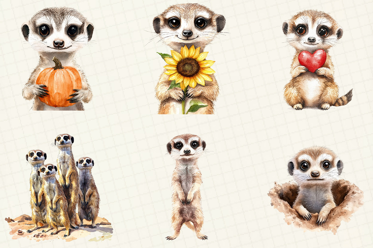 Watercolor Cute Meerkat Clipart, an Illustration by OK Design (Photo 3 of 5)