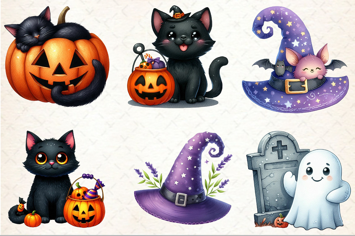 Watercolor Happy Halloween Clipart, an Illustration by Rose Art (Photo 3 of 7)