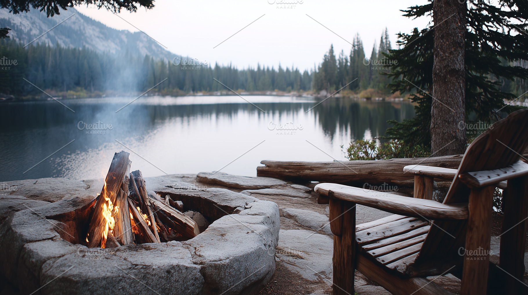 Cozy campfire burning by a lake, a Nature Photo by MistyDay