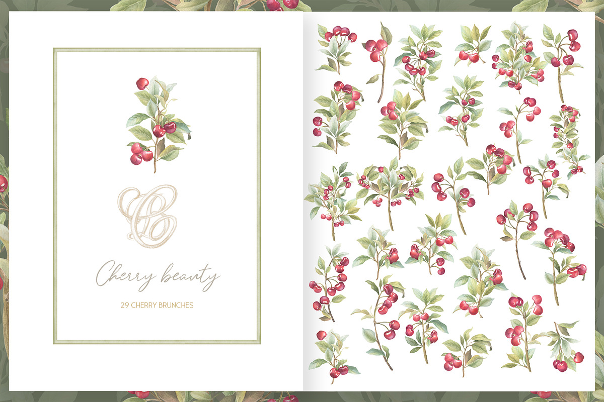 Vintage Cherry Crest Watercolor Set, a Decorative Illustration by WonderWonder (Photo 8 of 21)