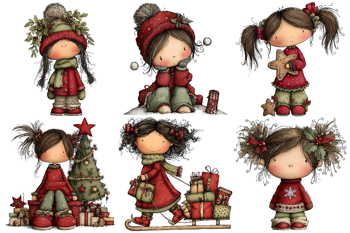 Whimsical Christmas Girl Clipart, an Illustration by Pixels.Craft (Photo 6 of 6)