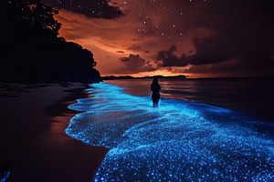 Experience glowing ocean waves under, a Photo by Iftikhar Alam
