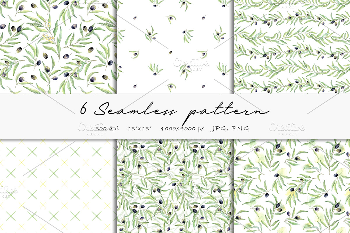 Olive Branches Watercolor Set, a Decorative Illustration by Daryartsy (Photo 6 of 11)