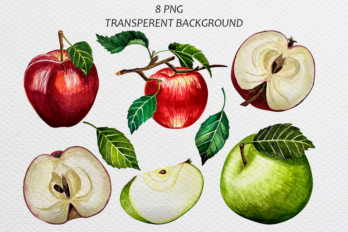 Watercolor Apple Clipart Pattern Set, a Food Illustration by Fresh art by Larysa (Photo 2 of 10)