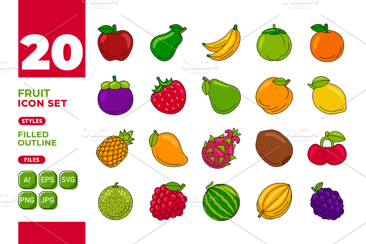 Fruit Icon Set (Filled Outline) #01, an Emoji Icon by MEDZ (Photo 1 of 3)