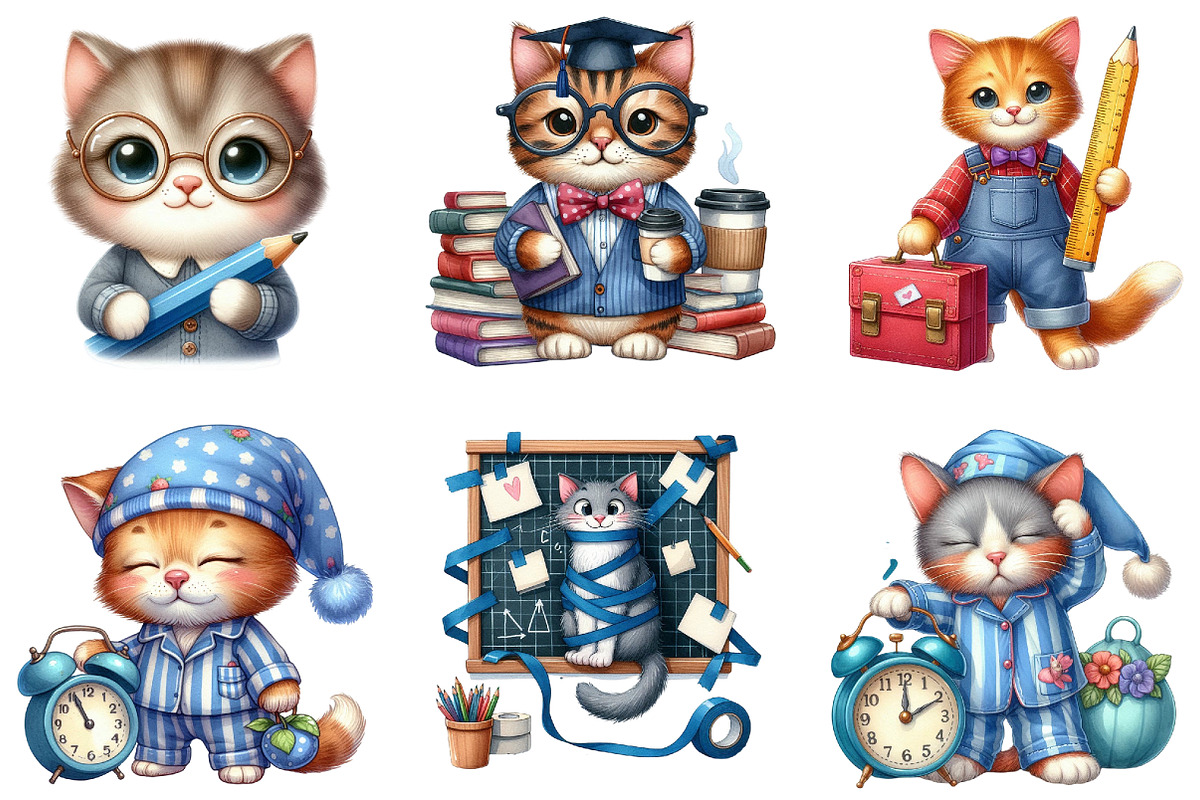 Back to School Cat Clipart, an Illustration by DreamArtGraphic (Photo 4 of 4)