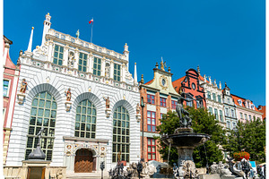 Buildings in the historic centre of stock photo containing gdansk and poland, an Architecture Photo by Leonid Andronov