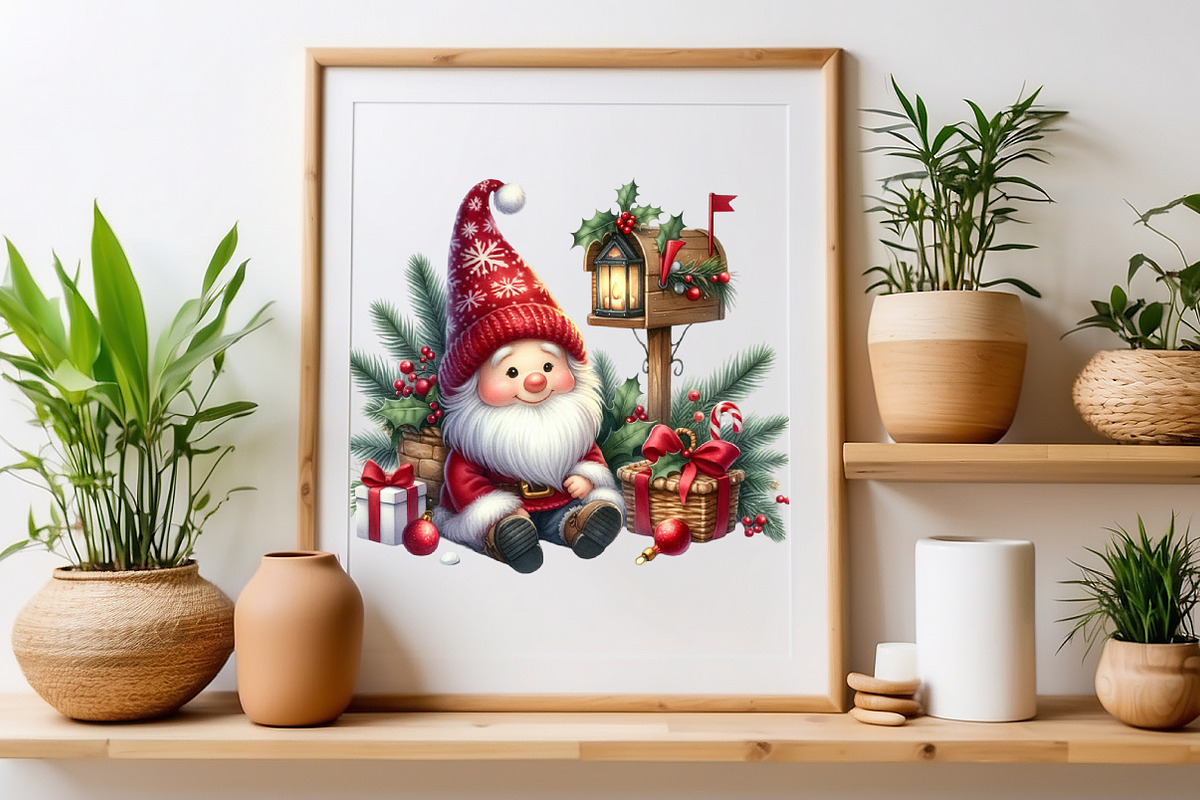 Christmas Gnomes Watercolor Clipart, a Seasonal Illustration by Craft Nest (Photo 4 of 5)