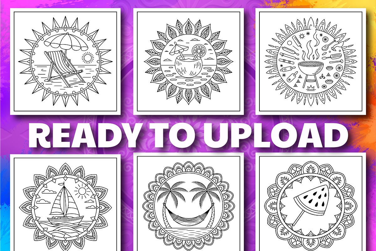 Mandala With Summer Coloring Book, a Decorative Illustration by Design Zone (Photo 4 of 5)