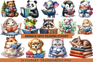 Animals Love Reading Clipart, an Illustration by cherrydesign