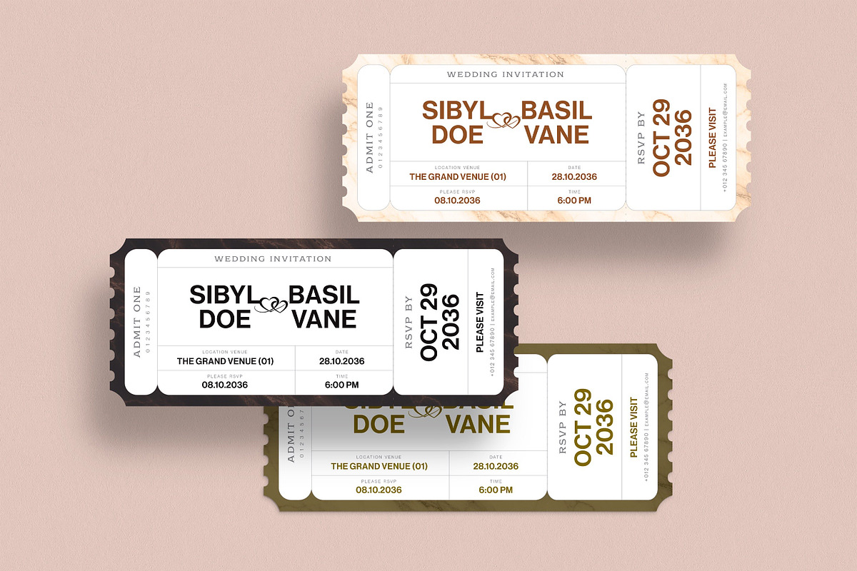 Luxe Wedding Ticket Invitation Templ, an Invitation Template by BrandPacks (Photo 3 of 4)