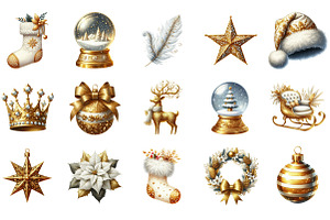 White & Gold Christmas Clipart, an Illustration by Designking