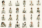 Whimsical Girls Clipart Set, an Illustration by DreamCafeArt (Thumbnail 2 of 6)