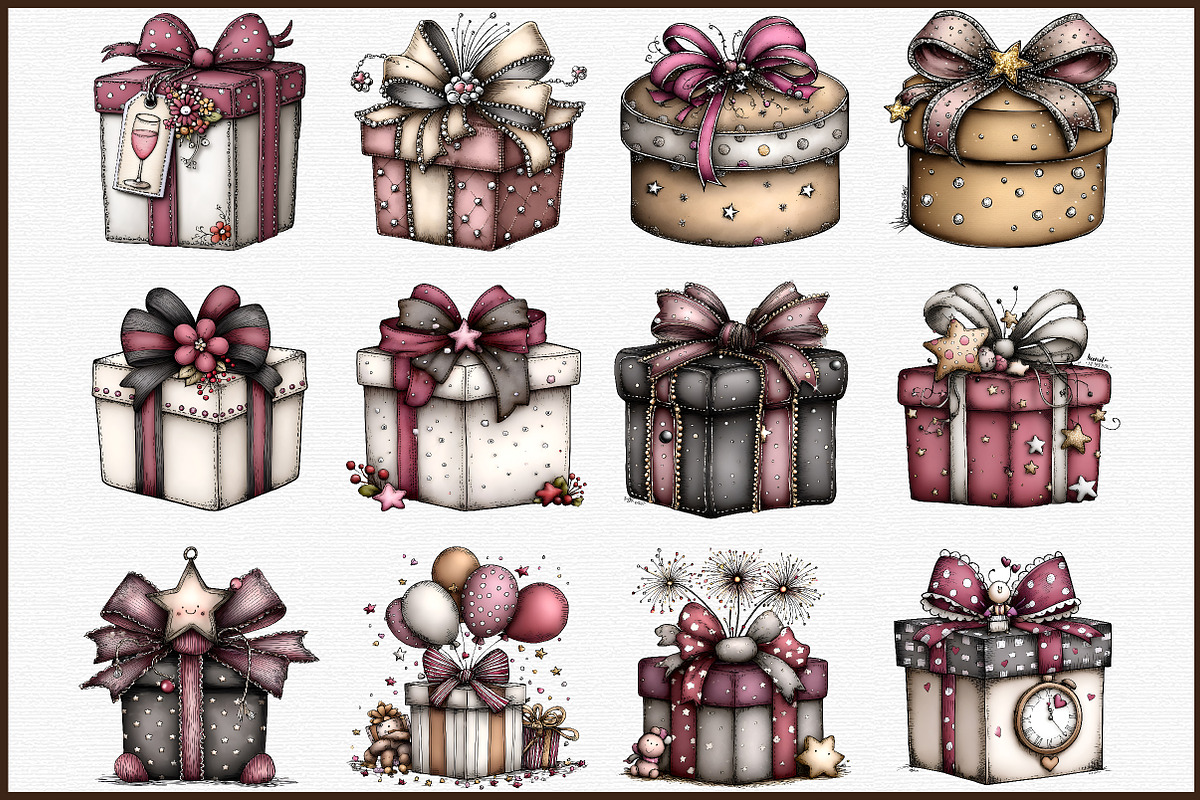 Whimsical New Year Gift Box Clipart, an Illustration by Sublimation Artist (Photo 3 of 6)