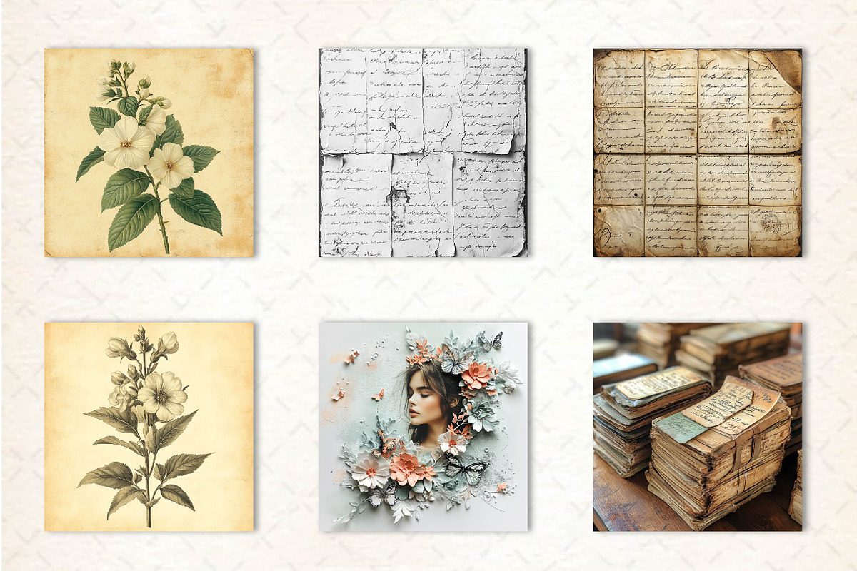 Vintage Ephemera digital paper, an Illustration by CreationArt (Photo 2 of 5)