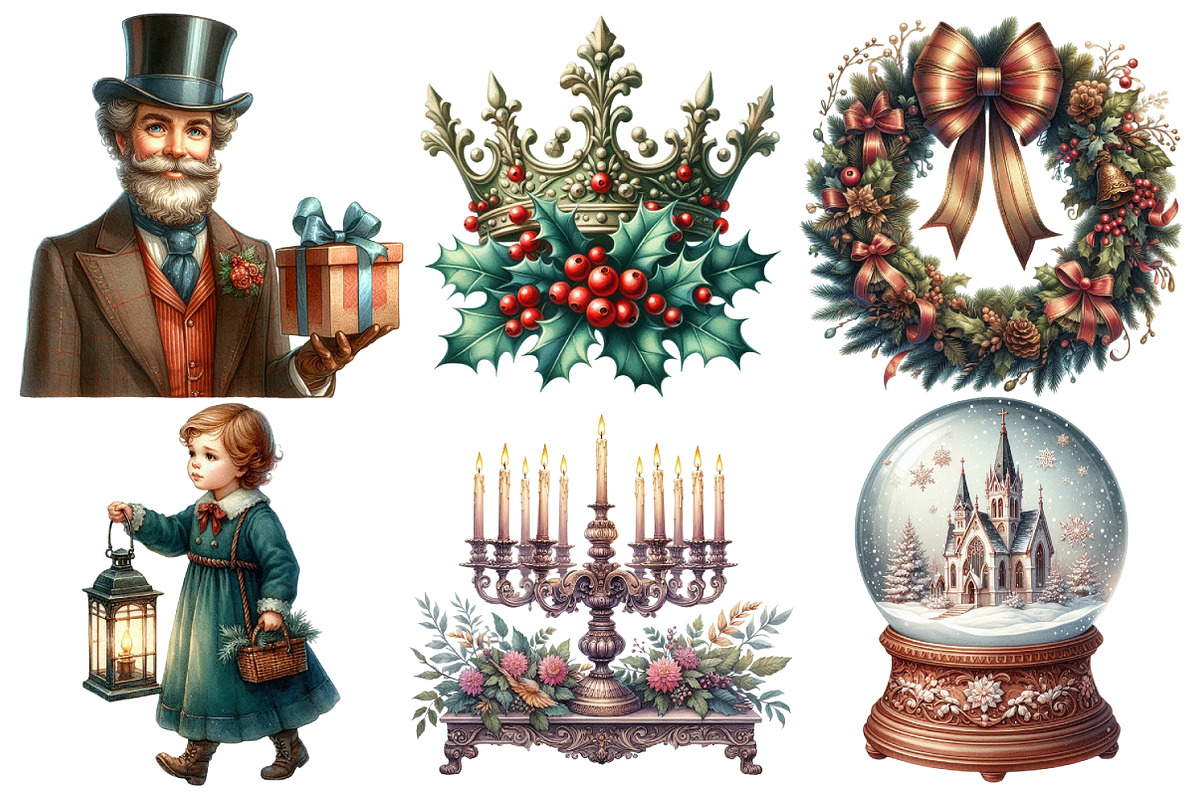 Victorian Christmas Clipart, an Illustration by Pixels.Craft (Photo 3 of 7)