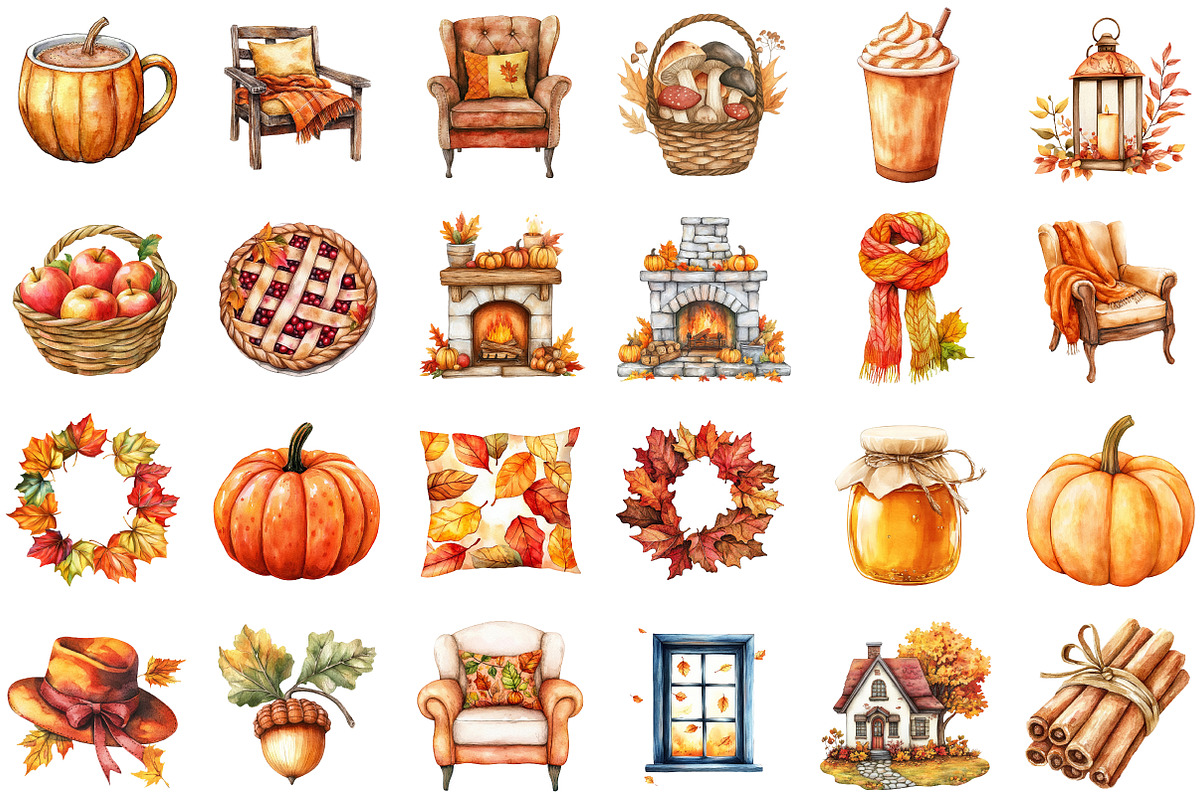 Cozy Autumn Charm Clipart Set, an Illustration by Sublimation Artist (Photo 2 of 6)