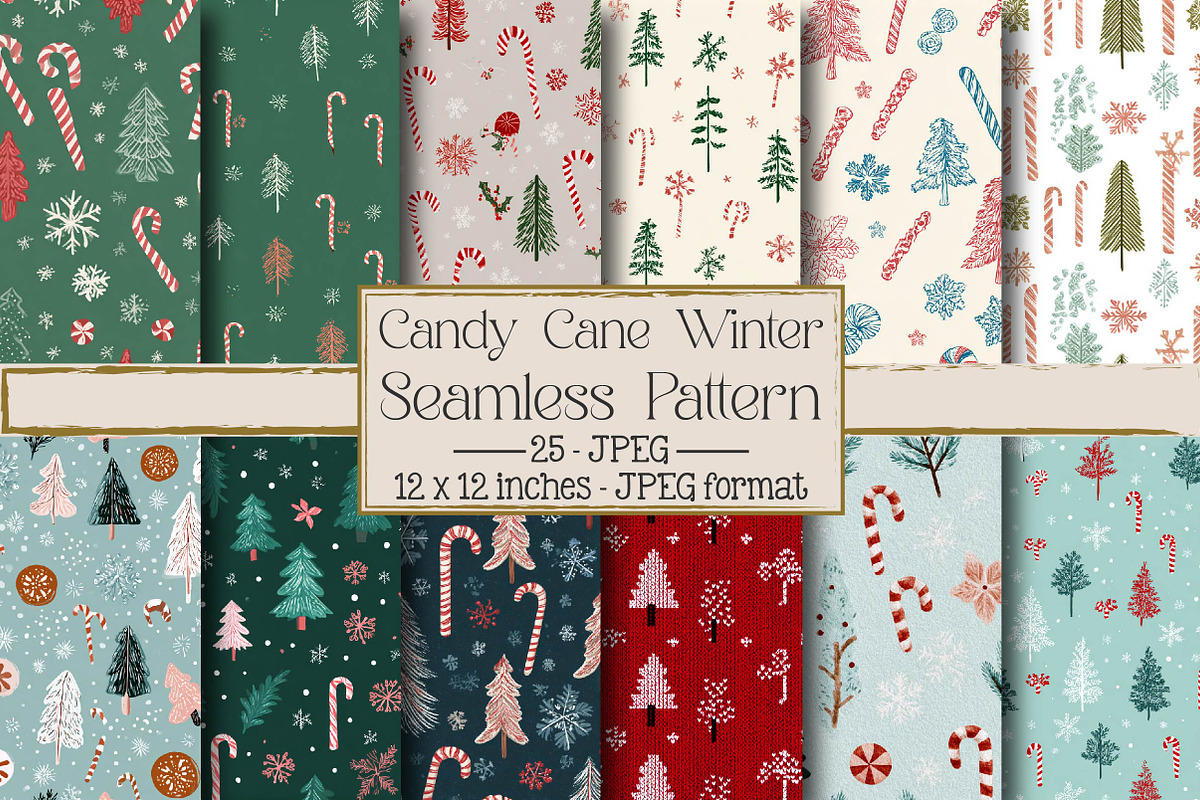 Candy Cane Winter Seamless Pattern, an Illustration by DreamPrint404