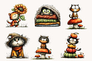 Funny Autumn Cat Clipart, a Seasonal Illustration by Designworld (Thumbnail 7 of 11)