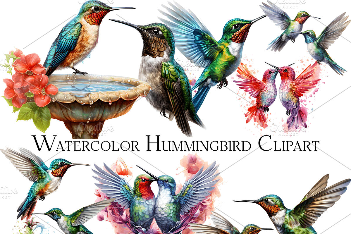 Watercolor Hummingbird Clipart, an Object Graphic by ArtisticTimberStudio
