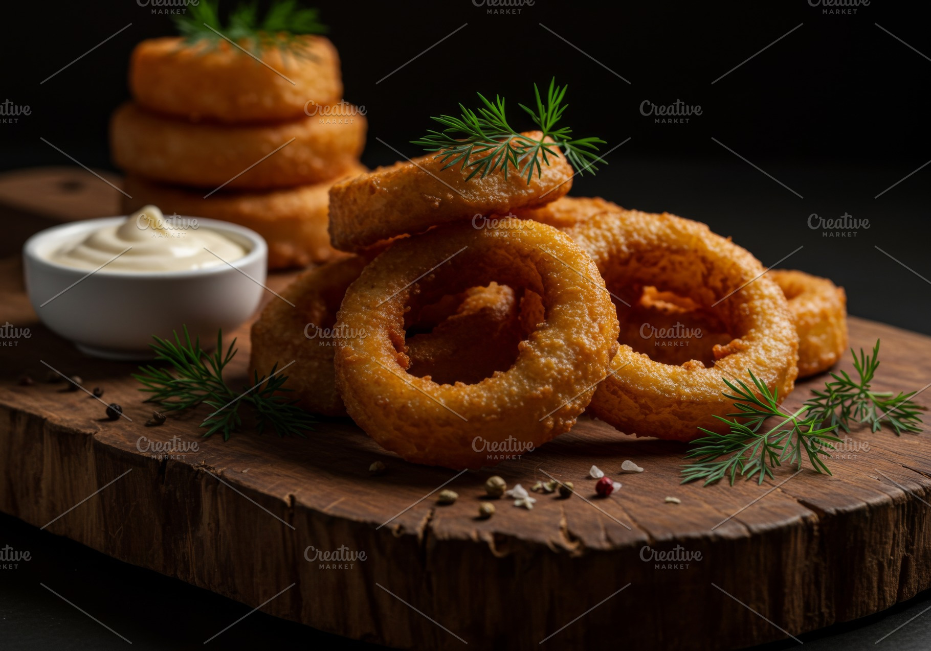 Crispy golden onion rings served on, a Food & Drink Photo by professorinc