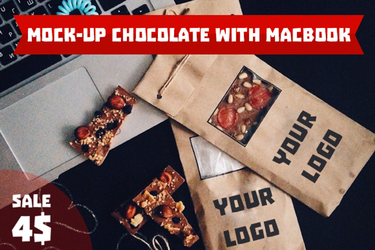 Mock-Up chocolate with MacBook, a Cups & Container Mockup by KULISTOV (Photo 1 of 2)