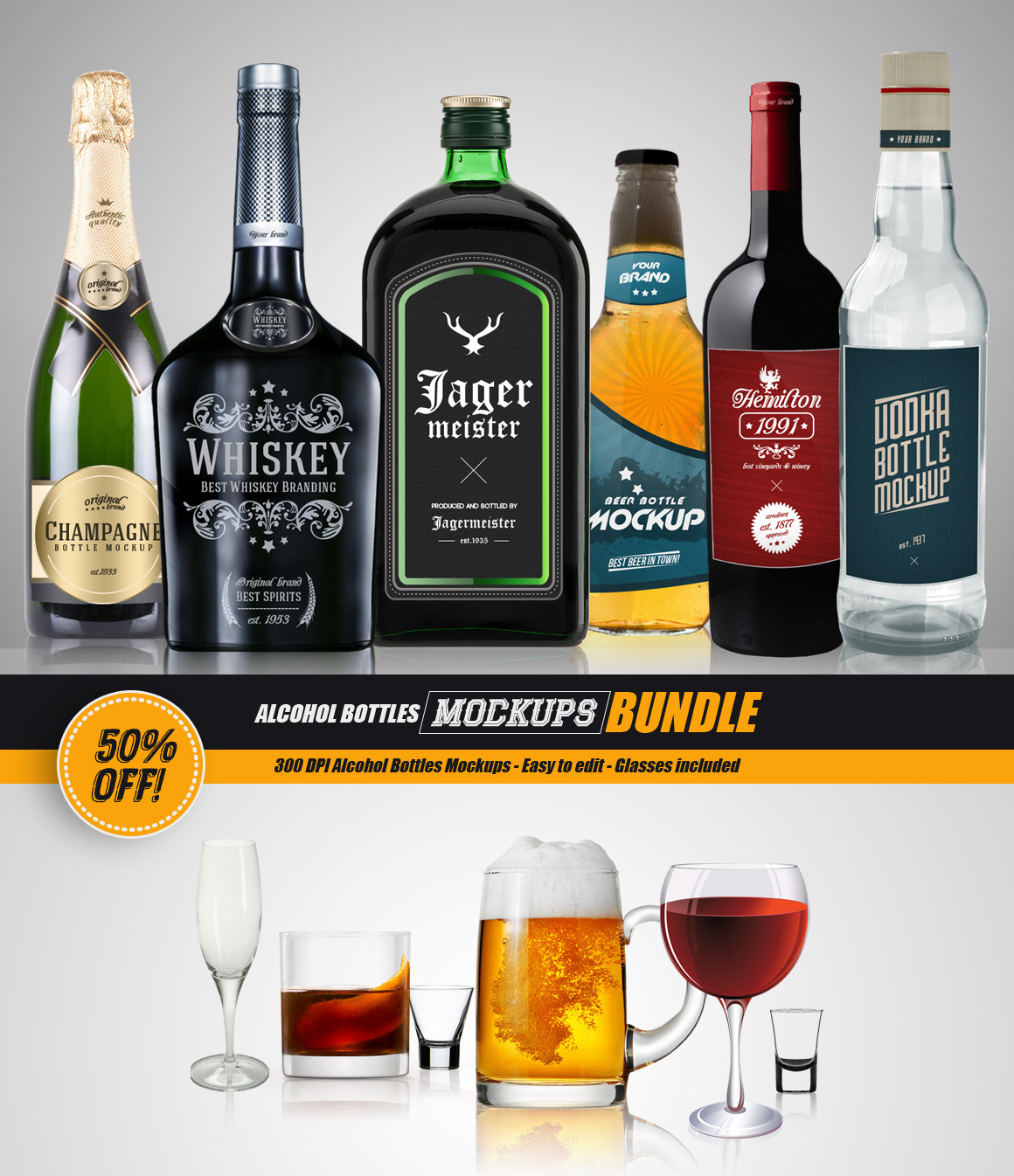 Alcohol Bottles Mockups [bundle], An Advertising Mockup By Vectormedia