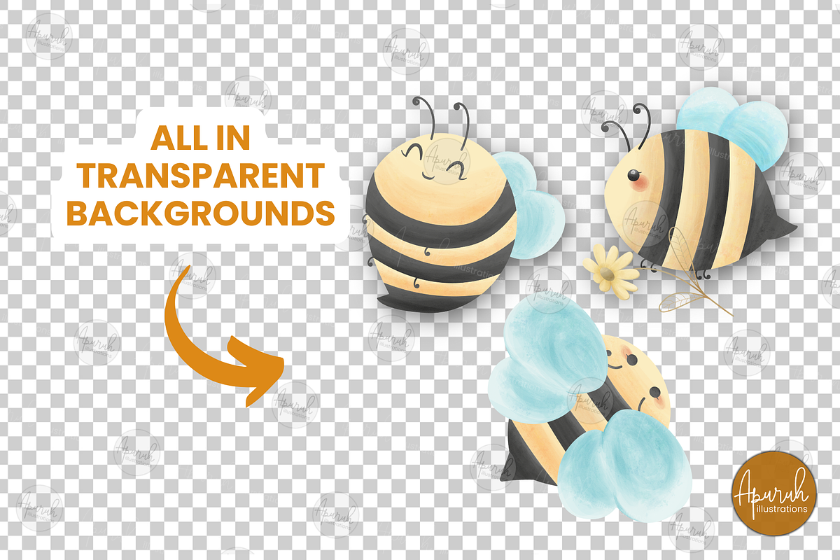 Watercolor Cute Honey Bees Clipart, an Animal Illustration by creationsbyapuruh (Photo 3 of 5)