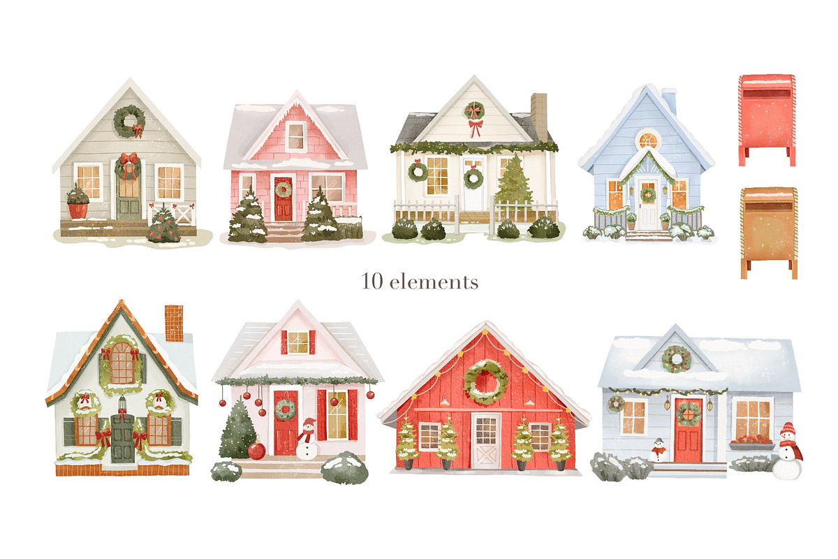 Watercolor winter Christmas house, a Seasonal Illustration by ArtGiftsStudio (Photo 3 of 4)