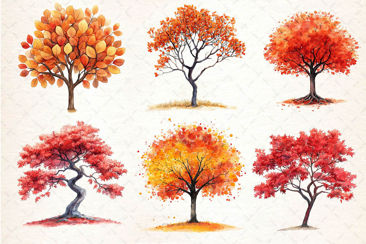 Watercolor Autumn Trees Clipart, an Illustration by Dream Creation (Photo 2 of 6)