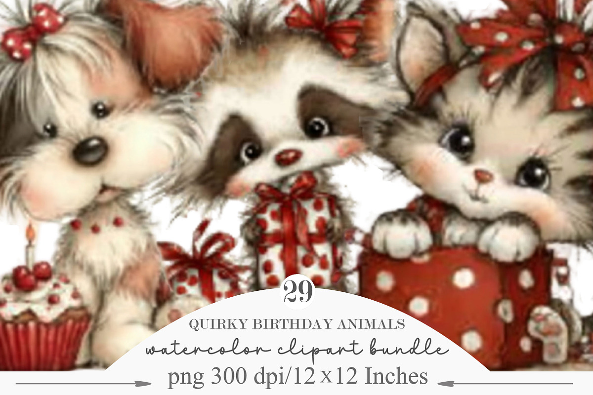 Quirky Birthday Animals Clipart, an Illustration by Designking (Photo 1 of 5)