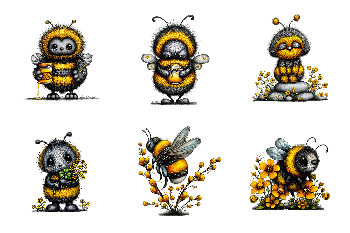 Watercolor Spring Bees Clipart, an Illustration by SinaCreation (Photo 2 of 8)