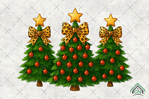 Coquette Christmas Trees Leopard Bow, an Illustration by Craft Nest