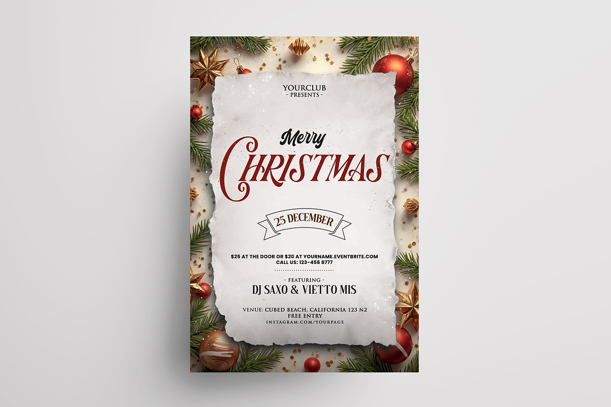 Merry Christmas - 3 Vintage Flyers, a Flyer Template by PixelsDesign (Photo 4 of 4)
