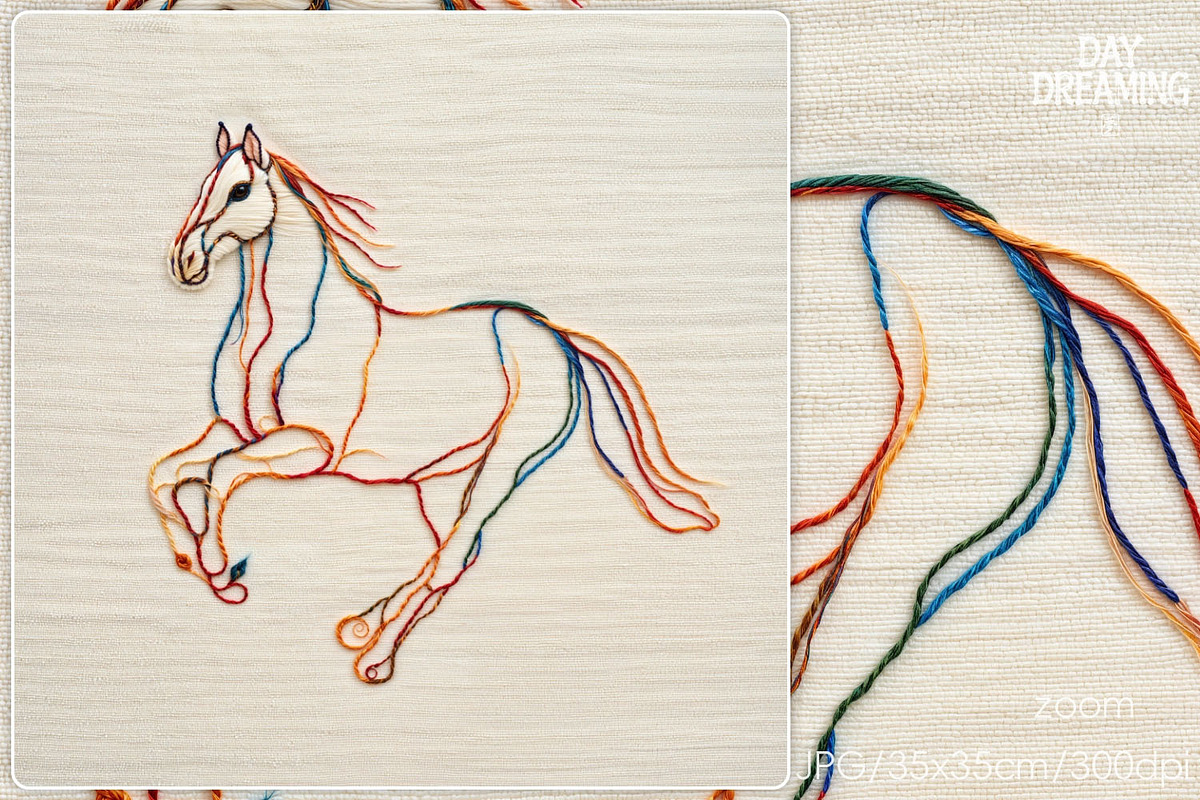 Colorful Thread Horse Embroidery Art, an Animal Illustration by yahu88studio (Photo 2 of 7)