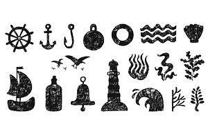 Black nautical elements. Pencil, an Illustration by Valerie Bodnar