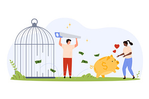 People Freeing Piggy Bank From Debt, a Finance Illustration by Flashvector