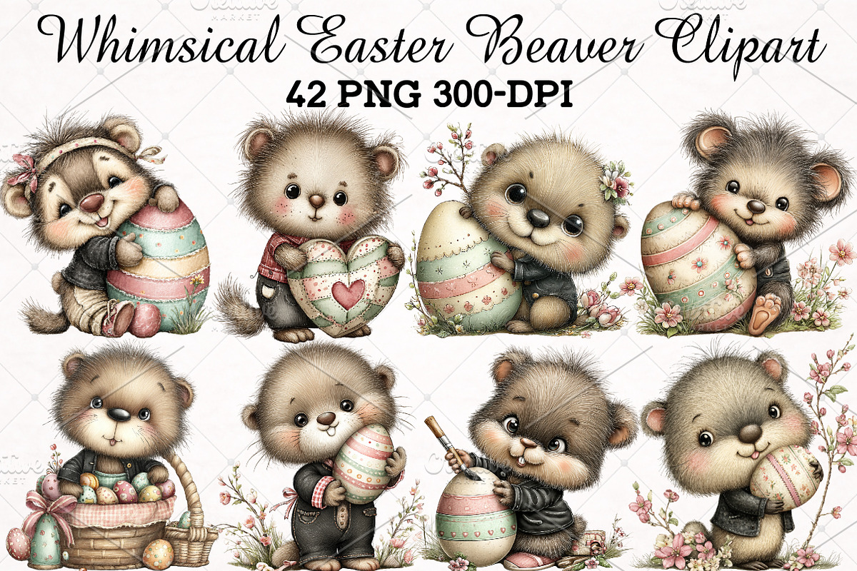 Whimsical Easter Beaver Clipart, an Illustration by RobertsArt (Photo 1 of 5)
