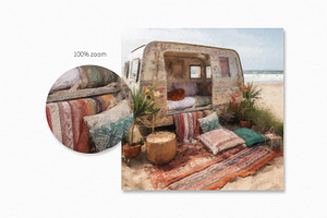 Boho Beach Caravan Digital Paintings