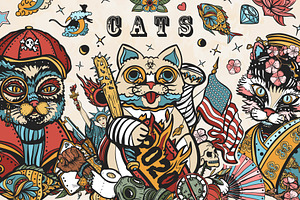 Cats old school tattoo
