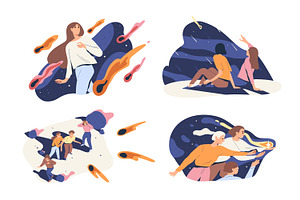 People with meteor shower concept, a Person Illustration by Good Studio
